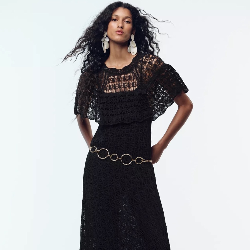 POINTELLE KNIT crochet RUFFLE LONG DRESS